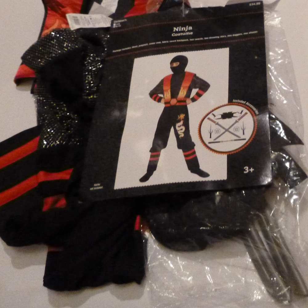 Boys FLAMES Ninja Costume Toy Swords Weapons  S M